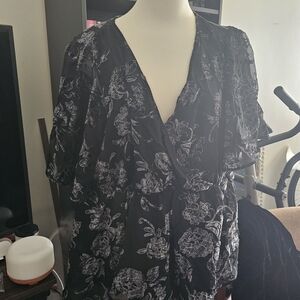 Torrid Black and White Floral Blouse